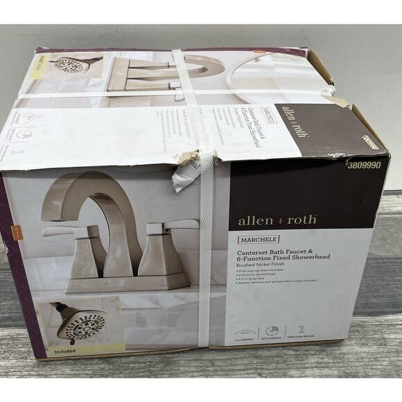 Allen + Roth Marchele Brushed Nickel Bathroom Faucet Drain, Shower Head Included - Picture 4 of 12